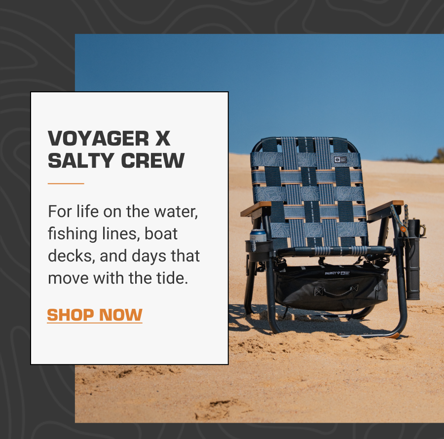 Voyager x Salty Crew For life on the water, fishing lines, boat decks, and days that move with the tide.