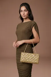 Luna Large Beaded Clutch Bag With Beaded Shoulder Strap
