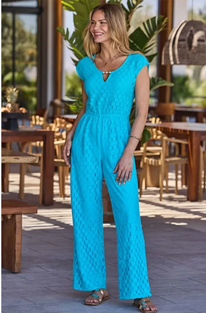 Aqua Blue Crochet Keyhole Detail Jumpsuit