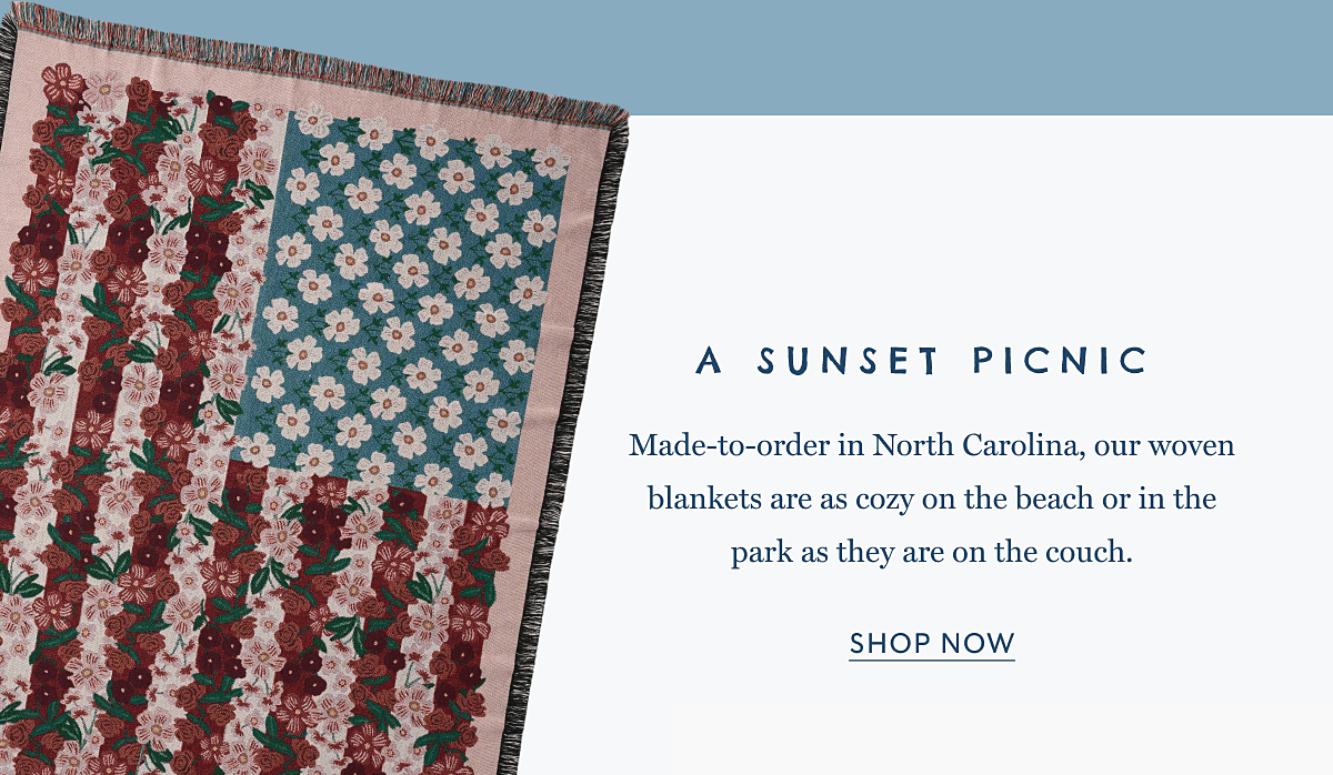 A SUNSET PICNIC - Made-to-order in North Carolina, our woven blankets are as cozy on the beach or in the park as they are on the couch. | SHOP NOW