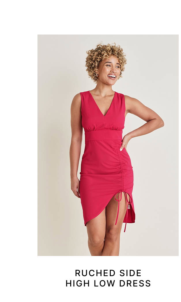 Ruched Side High Low Dress