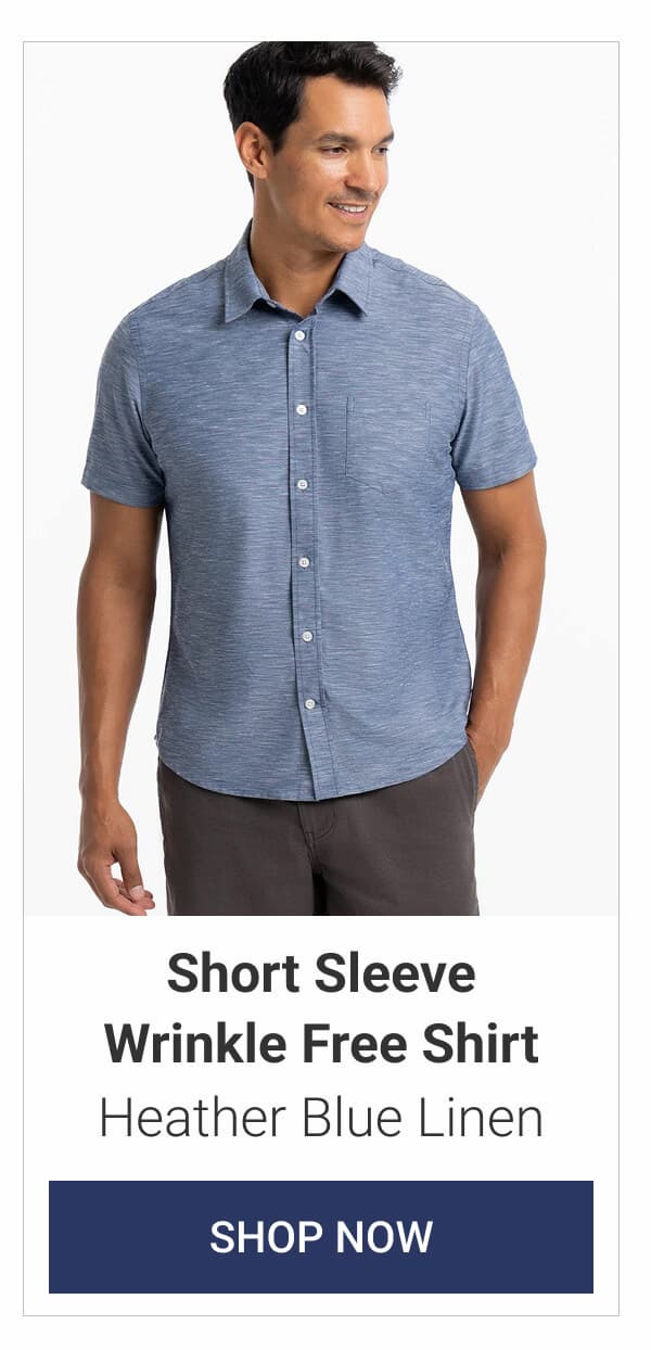 Heather Blue Linen Short Sleeve Wrinkle Free Shirt