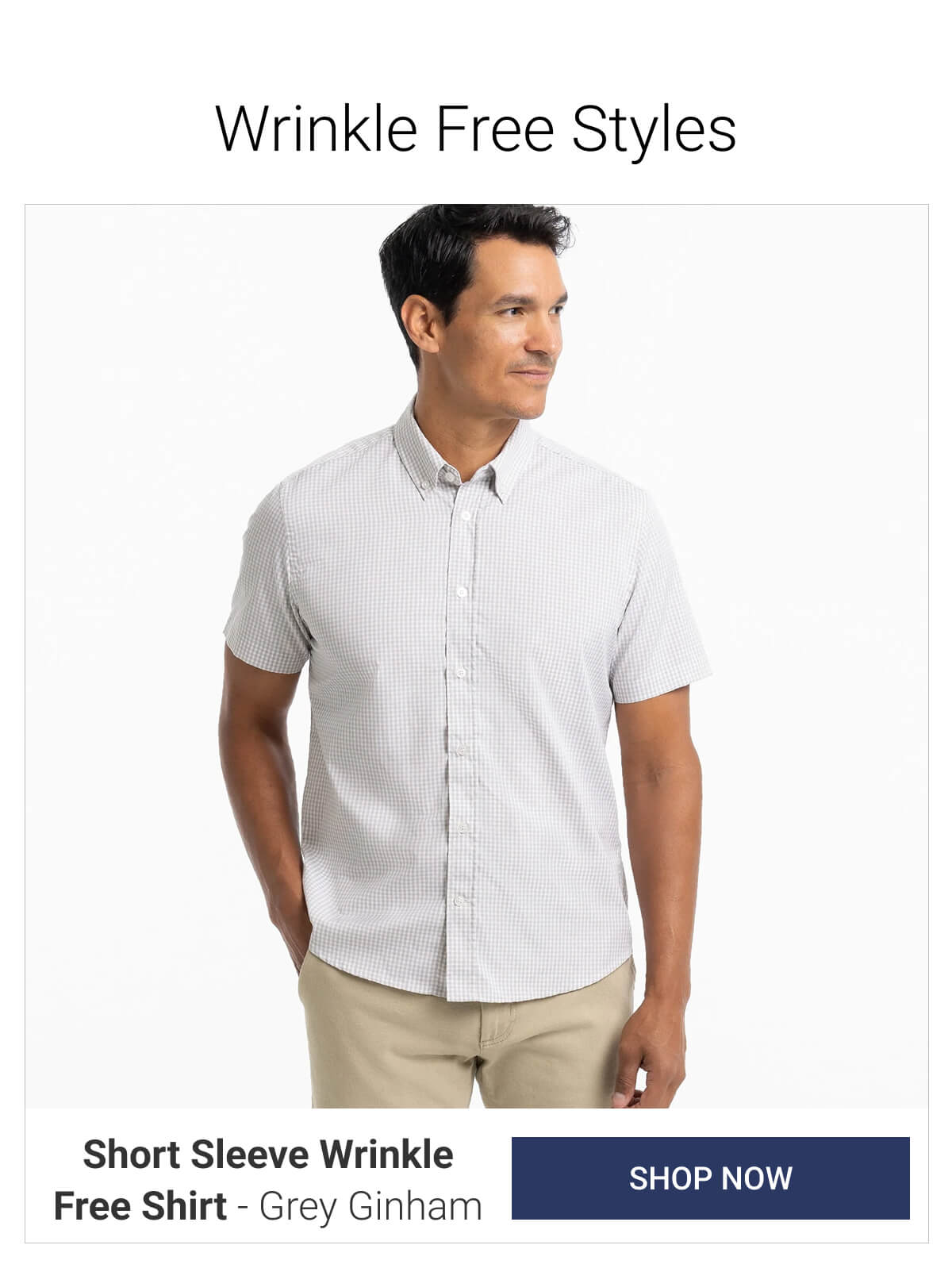 Grey Gingham Short Sleeve Wrinkle Free Shirt