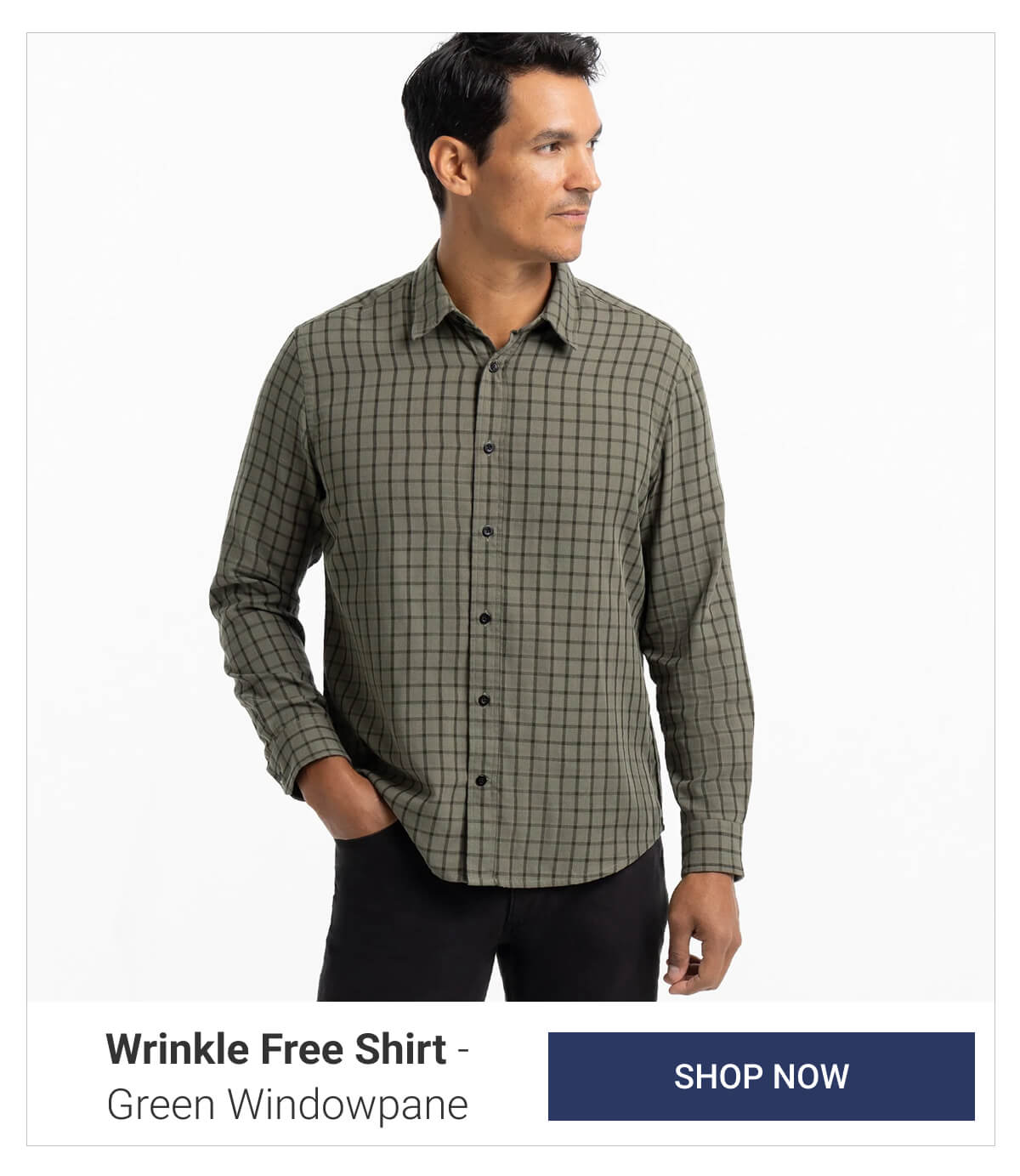 Green Windowpane Wrinkle Free Shirt