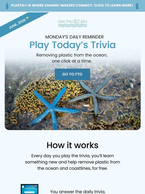 Play Monday's Trivia + Remove Plastic from the Ocean