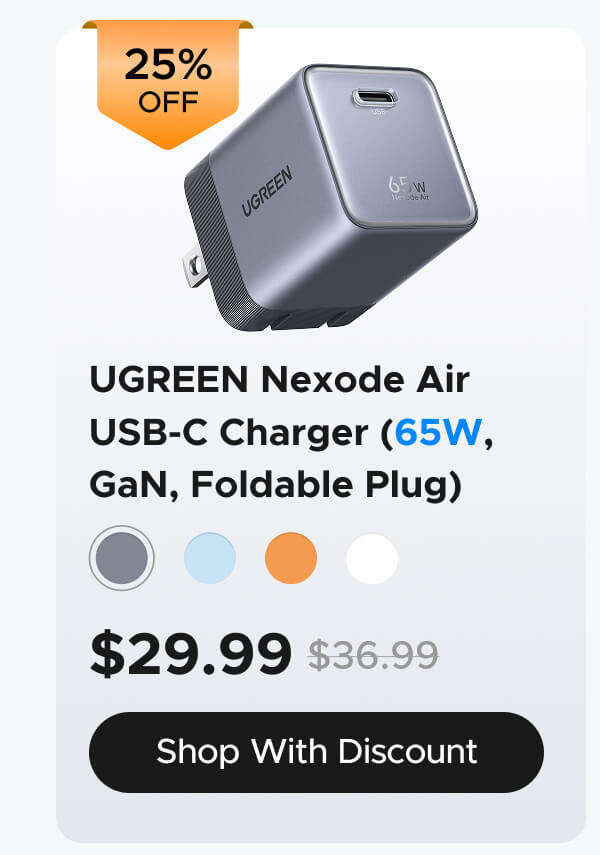  UGREEN Nexode Air USB-C Charger (65W, GaN, Foldable Plug)
