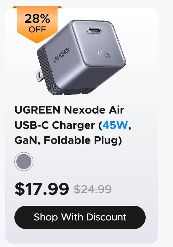 UGREEN Nexode Air USB-C Charger (45W, GaN, Foldable Plug)