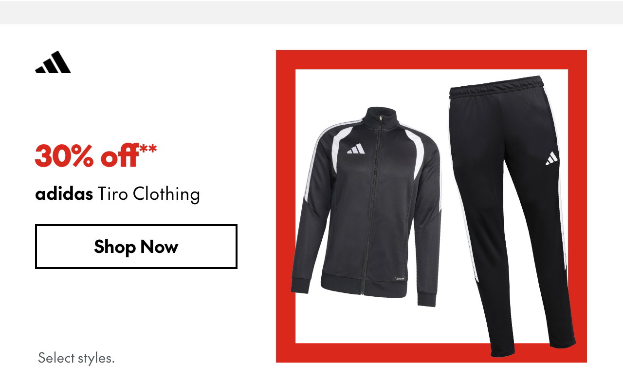 adidas Tiro Clothing
30% off
Our ticket price. Select styles.