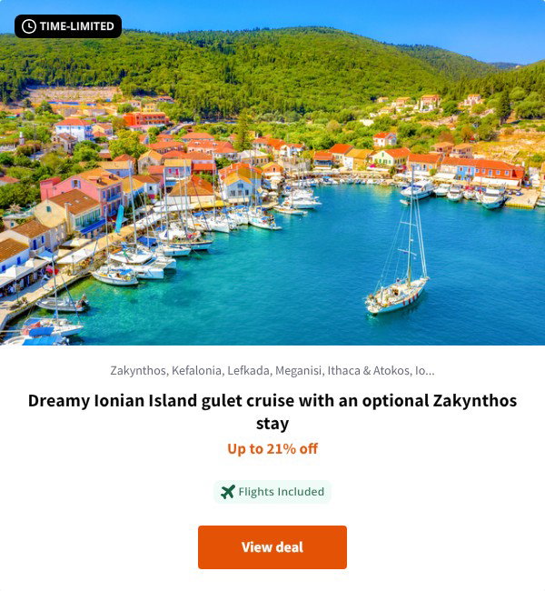 Dreamy Ionian Island gulet cruise with an optional Zakynthos stay