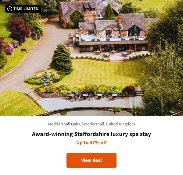 Award-winning Staffordshire luxury spa stay