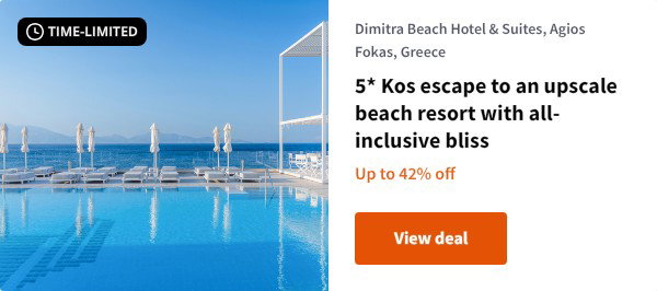 5* Kos escape to an upscale beach resort with all-inclusive bliss