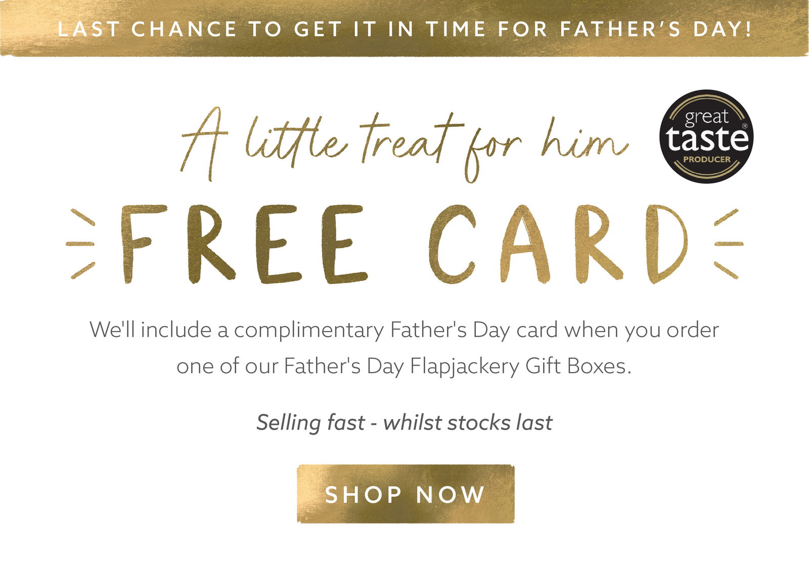 Free Father's Day card included with every Father's Day Flapjackery Gift Box while stocks last.