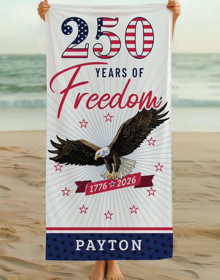 Personalized 250 Years of Freedom Eagle Beach Towel