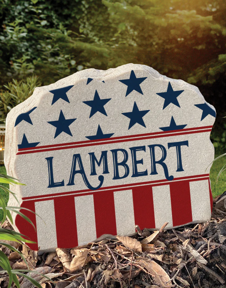 Personalized Stars and Stripes Patriotic Standing Garden Stone