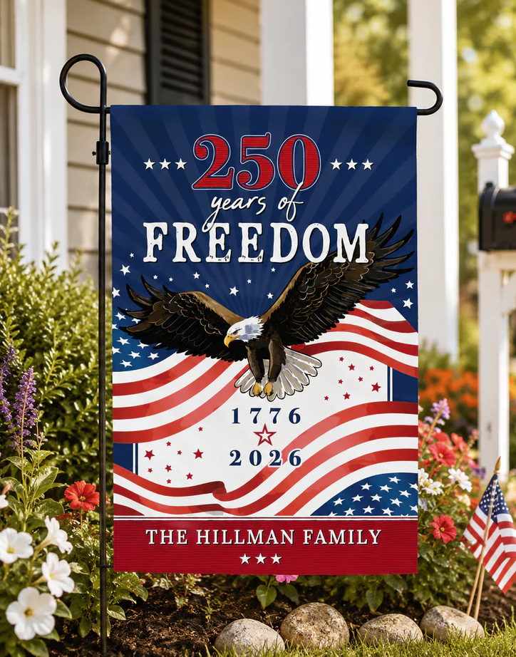 Personalized 250 Years of Freedom with Family Name Garden Flag