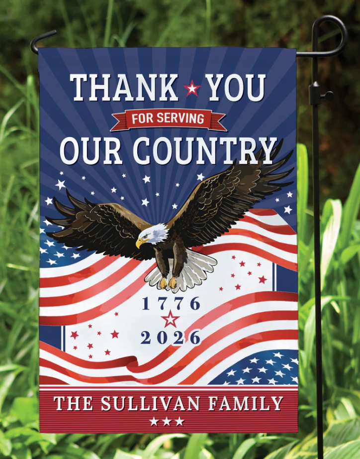 Personalized Thank You for Serving Our Country Family Name Garden Flag