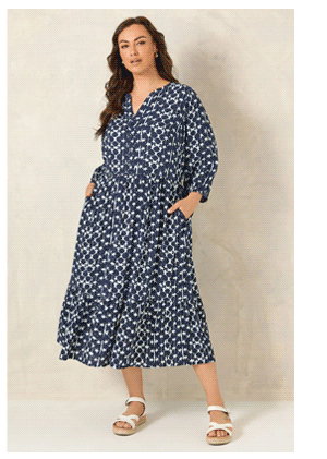 EVANS Curve Navy Blue Tie Dye Tiered Dress