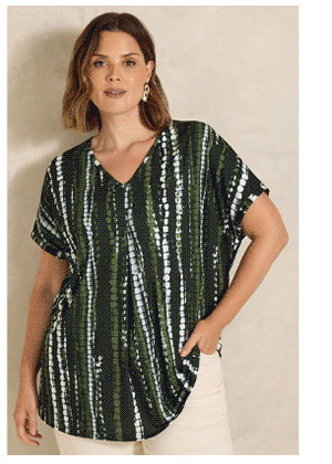 EVANS Curve Black & Khaki Tie Dye Swing Top