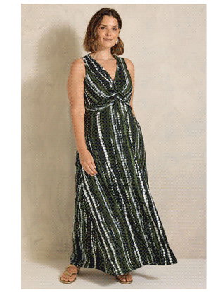 EVANS Curve Black & Khaki Tie Dye Knot Front Maxi Dress