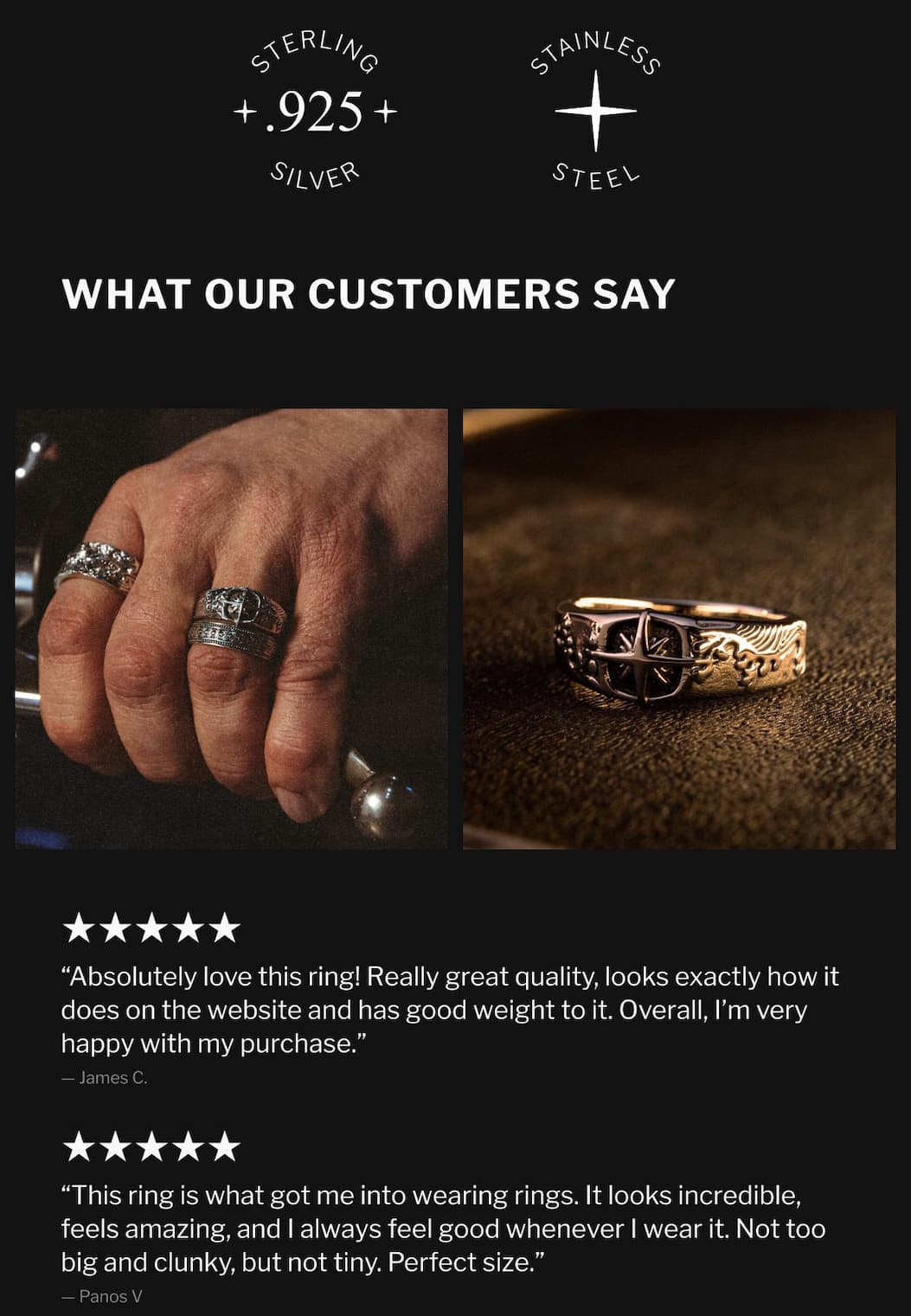 Available in Sterling Silver and Stainless steel. What our customers say: "Absolutely love this ring! Really great quality, looks exactly how it does on the website and has good weight to it. Overall, I'm very happy with my purchase." - James C.