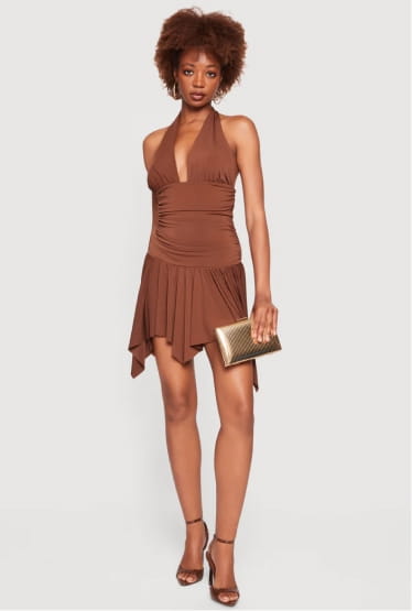 Shop Ruched Halter Mini Dress