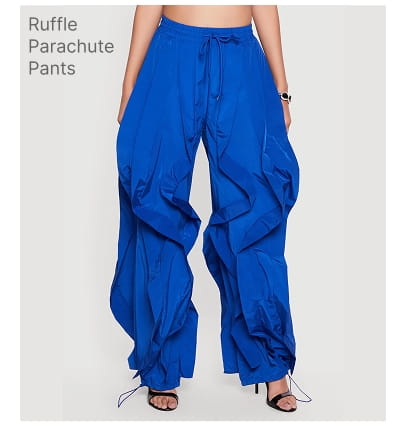 Shop Drawstring Waist Ruffle Parachute Pants
