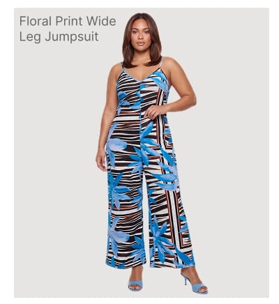 Shop Plus Size Floral Print Sleeveless V Neck Wide Leg Jumpsuit