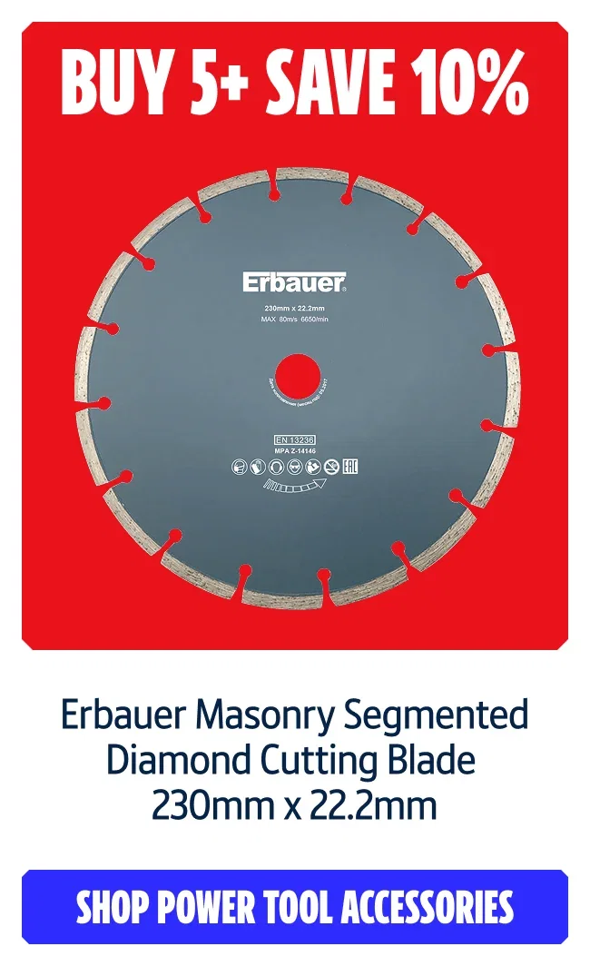 Buy 5+ save 10% on Erbauer Masonry Segmented Diamond Cutting Blade 230mm x 22.2mm. Shop power tool accessories
