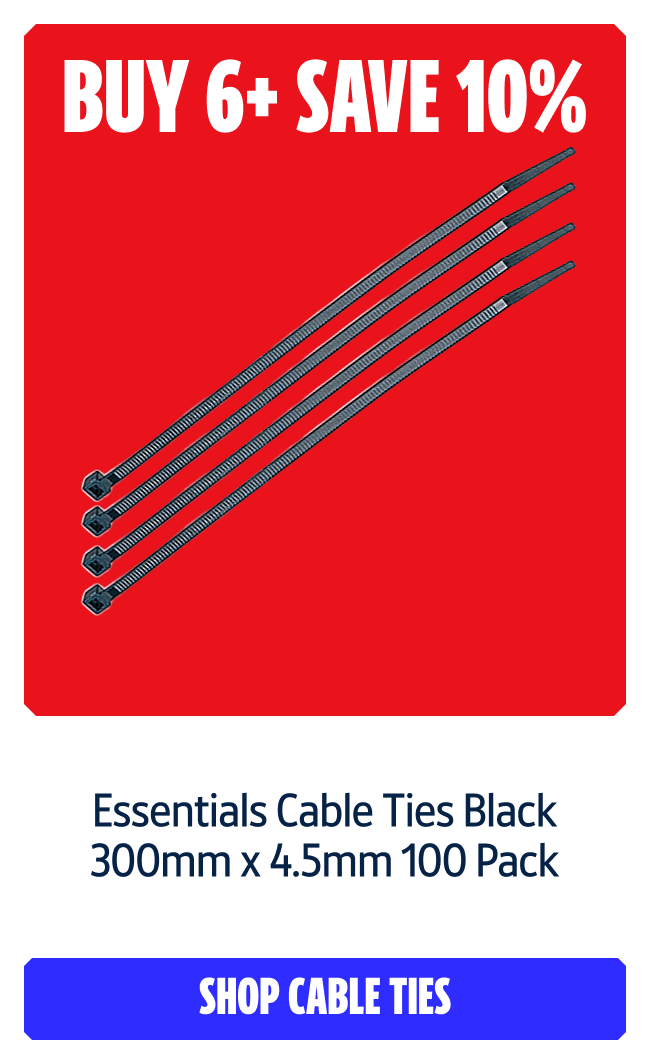 Buy 6+ save 10% on Essentials Cable Ties Black 300mm x 4.5mm 100 Pack. Shop cable ties