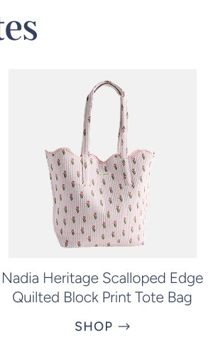 Nadia Heritage Scalloped Edge Quilted Block Print Tote Bag