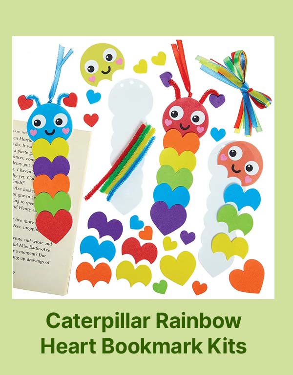 Caterpillar Rainbow Heart Bookmark Kits