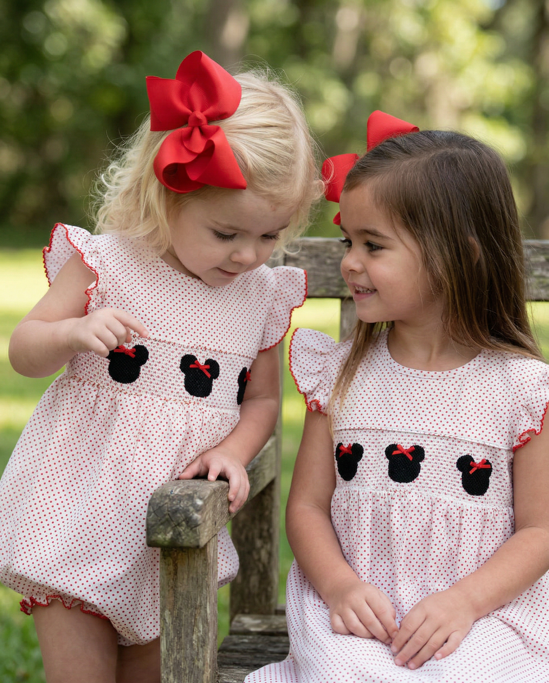Mouse with Red Bow Smocked Polka Dot Knit Collection