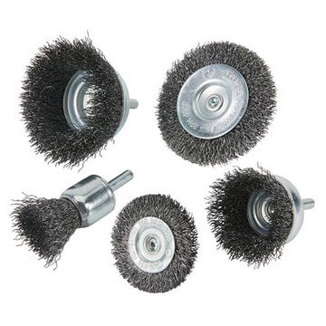 Klutch Steel Crimped Wheel/Cup Brush Set, 5-Pcs., 1/4in., 4500 RPM