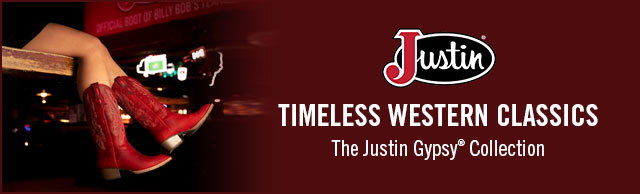 A women wearing Justin Gypsy boots. Justin Logo. Timeless Western Classics. The Justin Gypsy® Collection. 