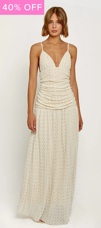 Cream Knit Drop Waist Maxi Dress