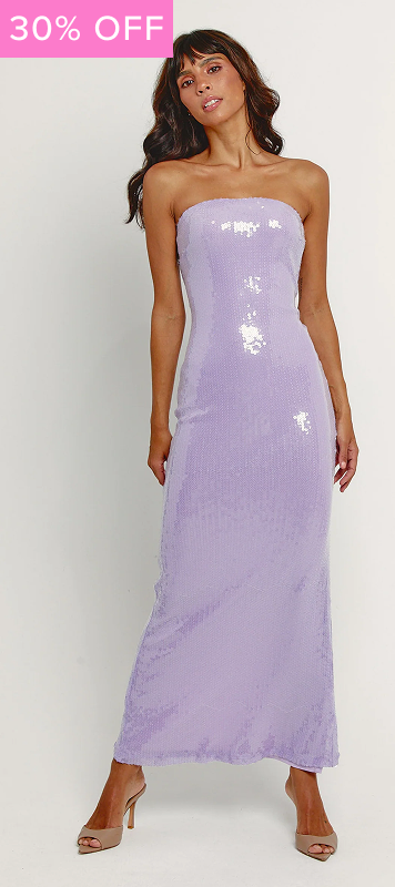 Lilac Sequin Bandeau Maxi Dress