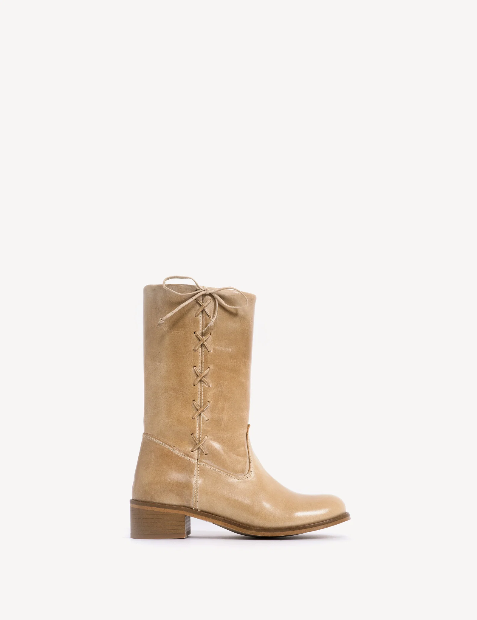 Image of Julia Gaucho Boot With Laces In Light Tan Escovado Leather