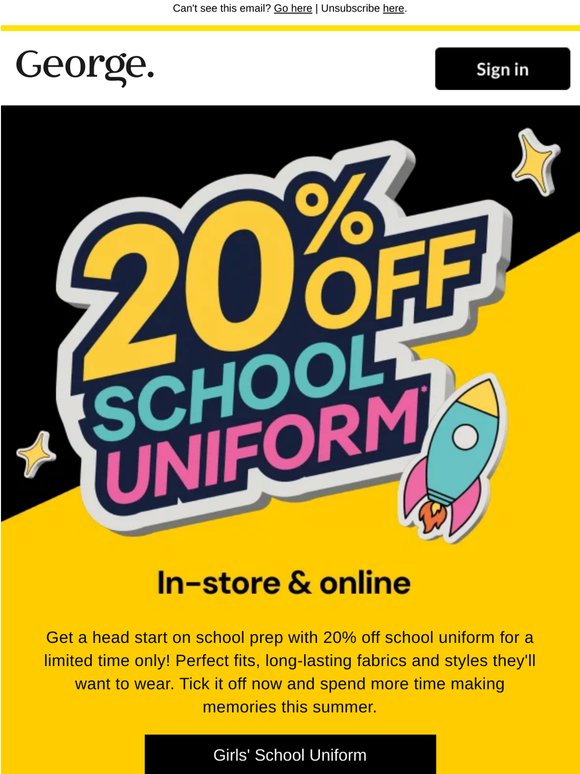 Save 20% on School Uniform! 🚀