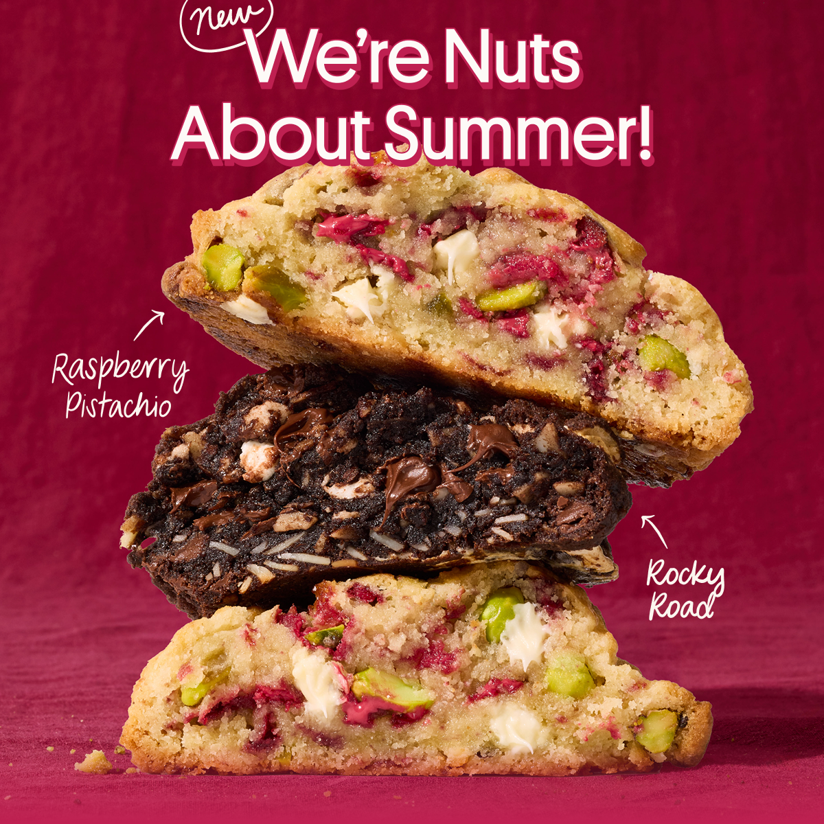 We're Nuts About Summer! NEW Raspberry Pistachio Cookie + Rocky Road Cookie