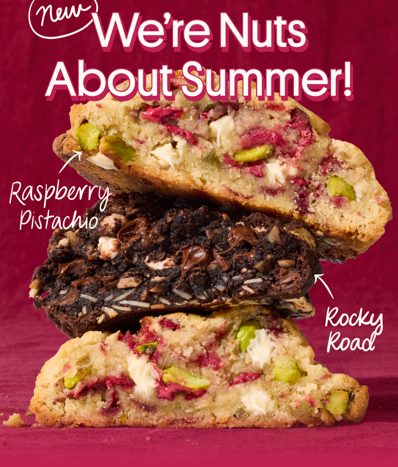 We're Nuts About Summer! NEW Raspberry Pistachio Cookie + Rocky Road Cookie