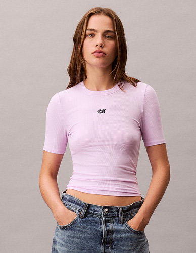 CK LOGO MODAL STRETCH RIBBED TEE