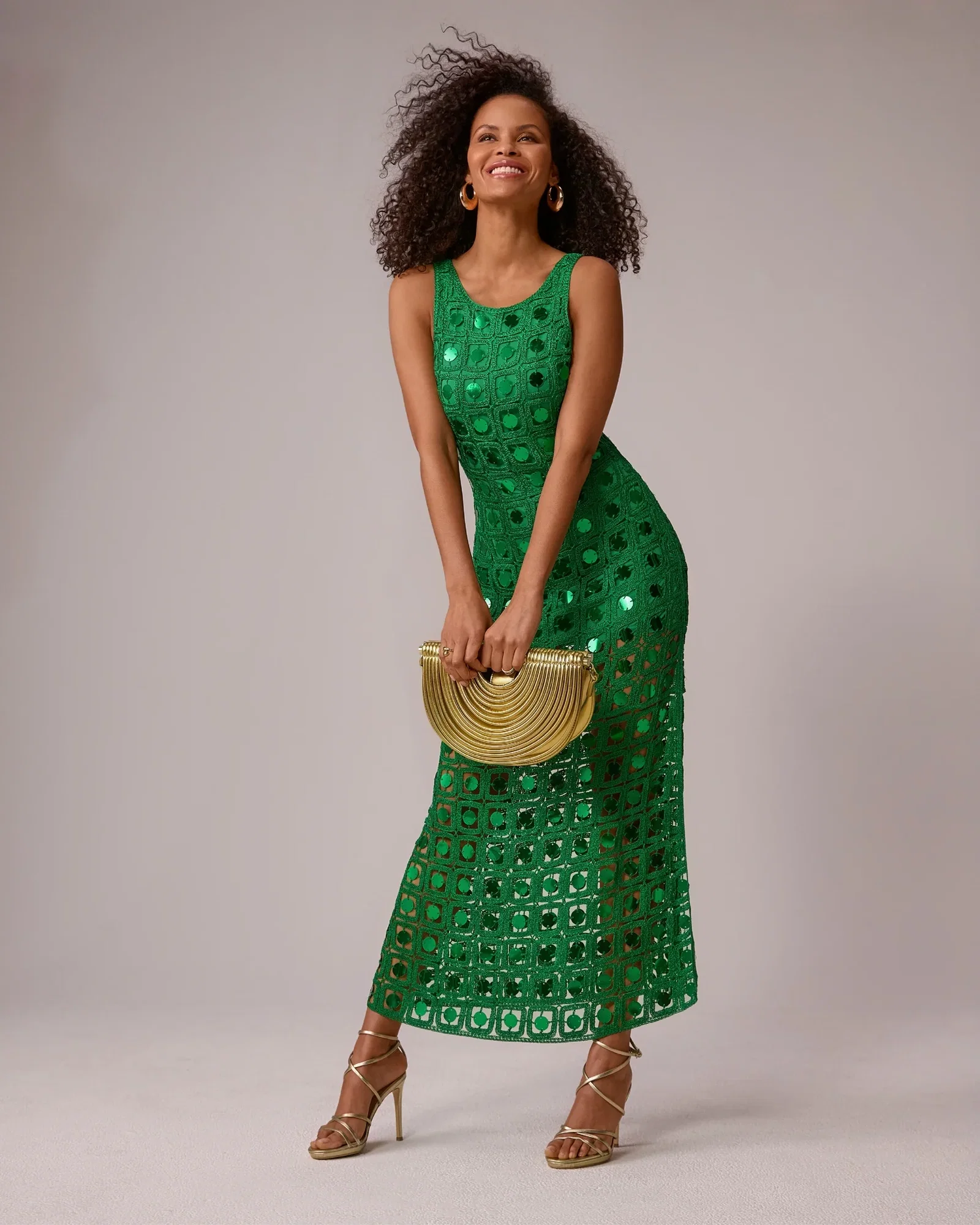 Image of High Neck Crochet Mirror Maxi Dress Monaco Green