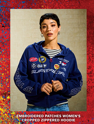 Embroidered Patches Women's Cropped Zippered Hoodie
