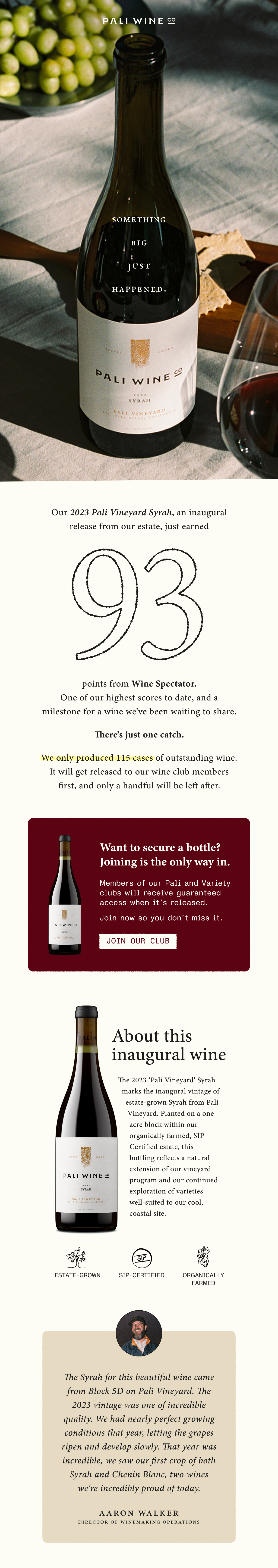 Join the Club | Wine Club Exclusive: 2023 'Pali Vineyard' Syrah