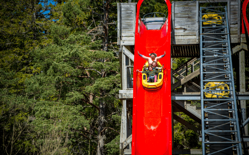 Family going down waterslide