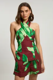 Viscose Linen Palm Tree Woven Short