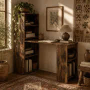 Nanono 120cm Rustic Brown Wooden Desk with 6 Tier Bookshelf