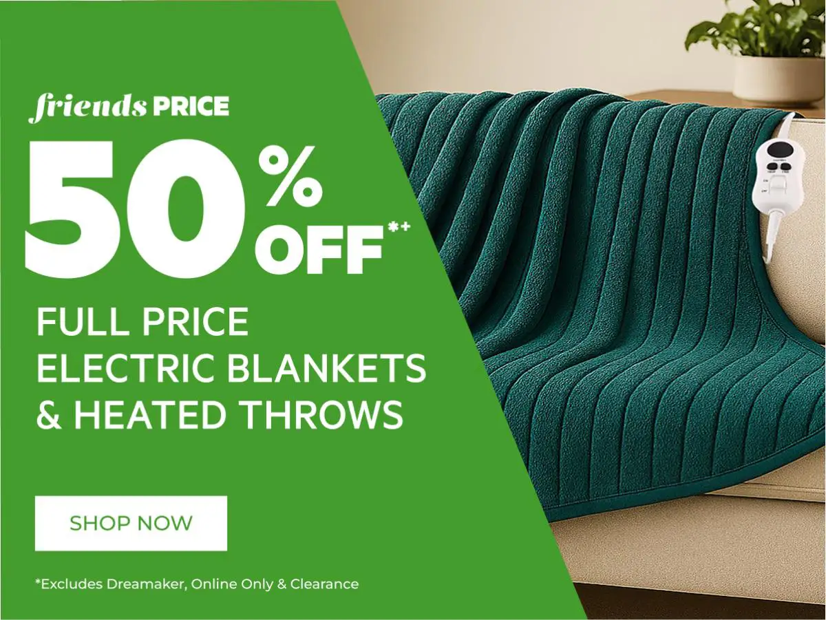 50% off full price electric blankets & heated throws