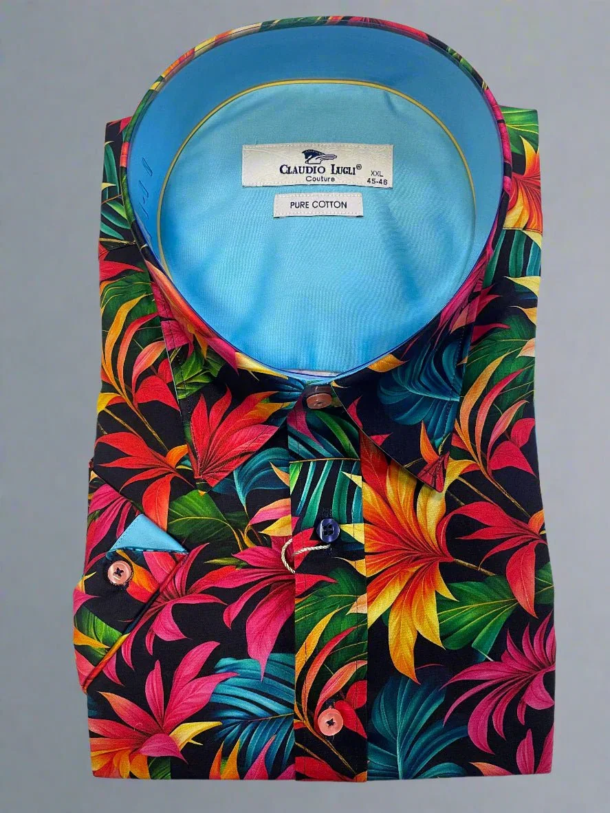 Image of TROPICAL FLORAL PRINT SHORT SLEEVE SHIRT