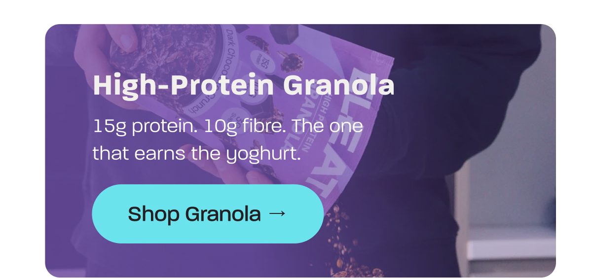 High-protein granola packaging with nutritional information.